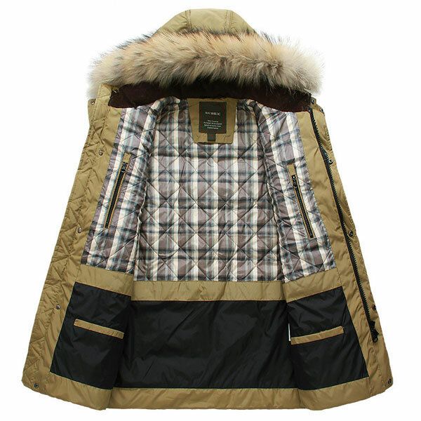 Mens Quality Horn Buckle Hooded Long Down Jacket Coat