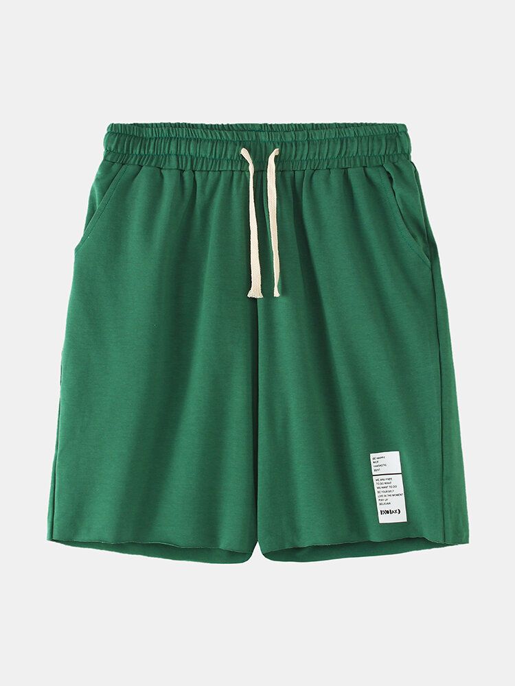 Mens Solid Color Label Drawstring Pocket Hawaii Beach Board Shorts