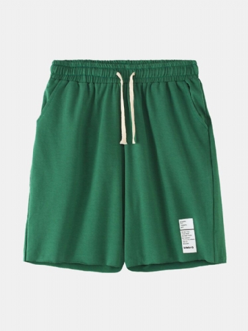 Mens Solid Color Label Drawstring Pocket Hawaii Beach Board Shorts