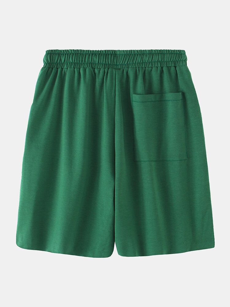 Mens Solid Color Label Drawstring Pocket Hawaii Beach Board Shorts