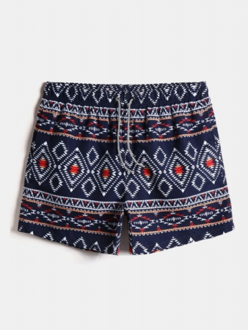 Mens Style Ethnique Imprimé Tribal Cordon Taille Lâche Mince Vacances Beach Board Shorts