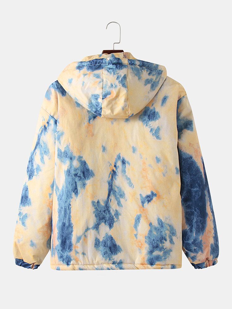 Mens Tie-dye Double Rabat Poches Zipper Épais Lâche À Capuche Veste