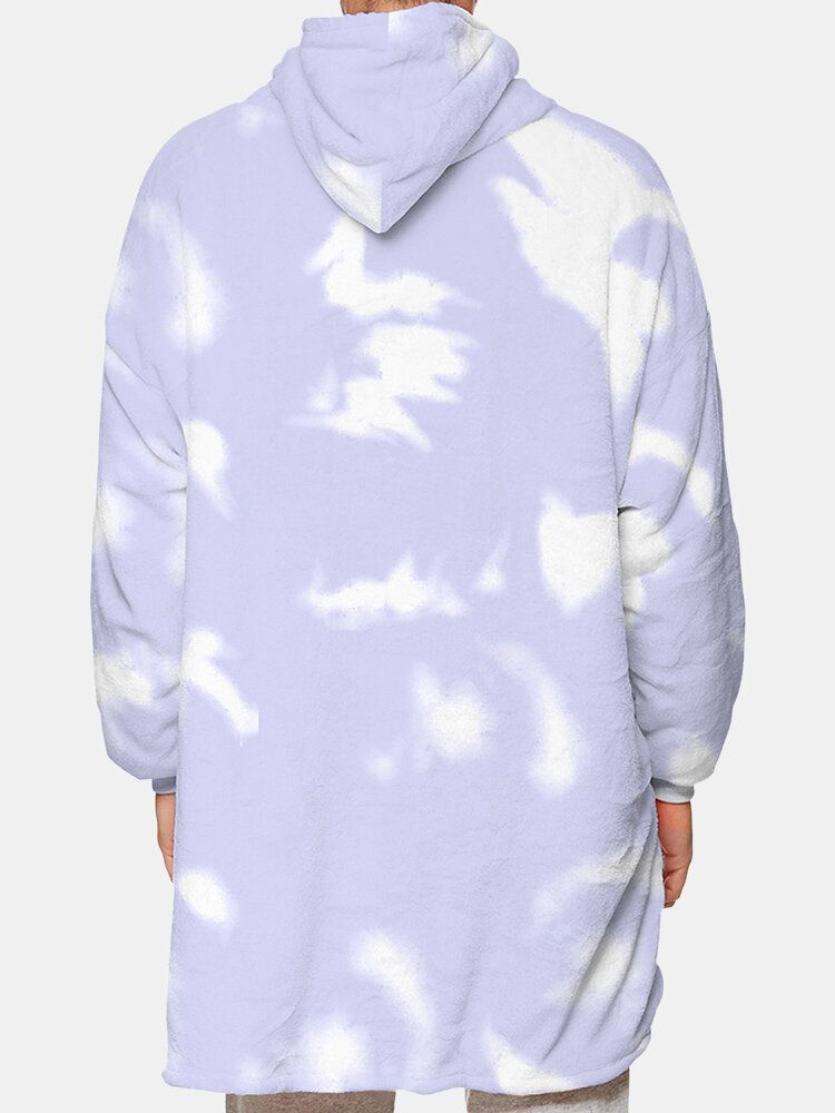 Mens Tie-dye Imprimé Polaire Doublé Épaissir Couverture Lâche À Capuche Avec Poche Kangourou