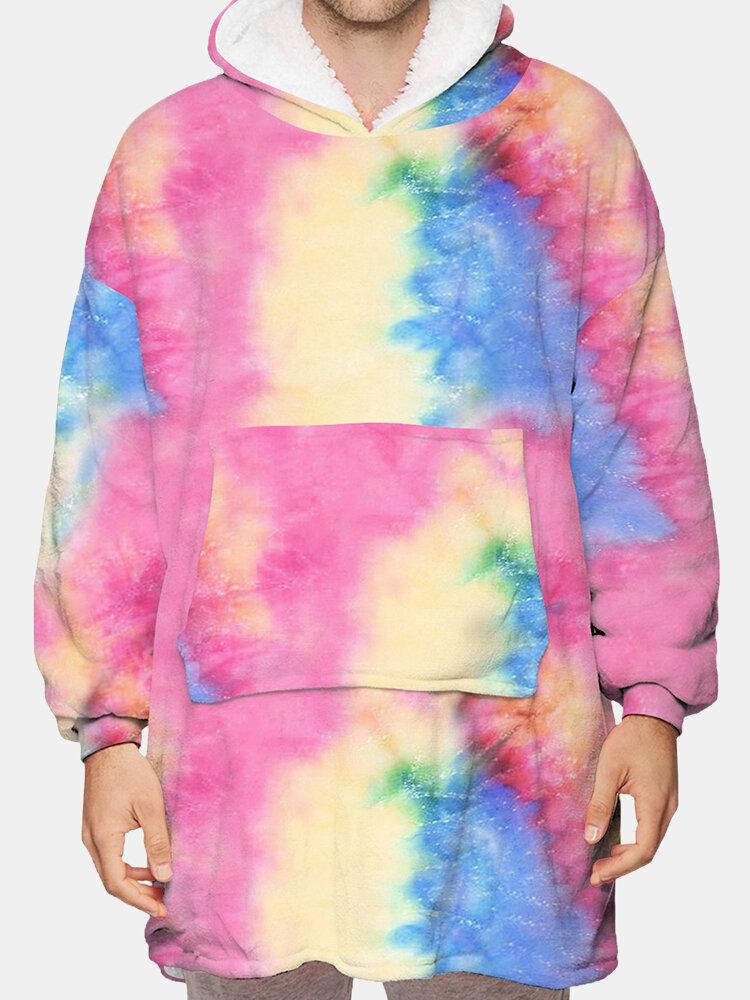 Mens Tie Dye Wearable Fleece Oversize Blanket Hoodie Loungewear Avec Poche Pratique