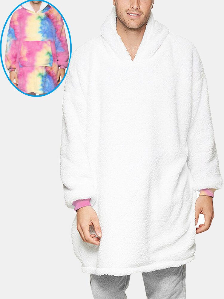 Mens Tie Dye Wearable Fleece Oversize Blanket Hoodie Loungewear Avec Poche Pratique