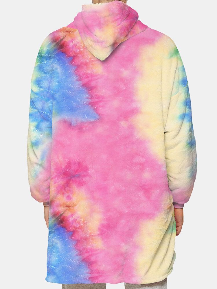 Mens Tie Dye Wearable Fleece Oversize Blanket Hoodie Loungewear Avec Poche Pratique