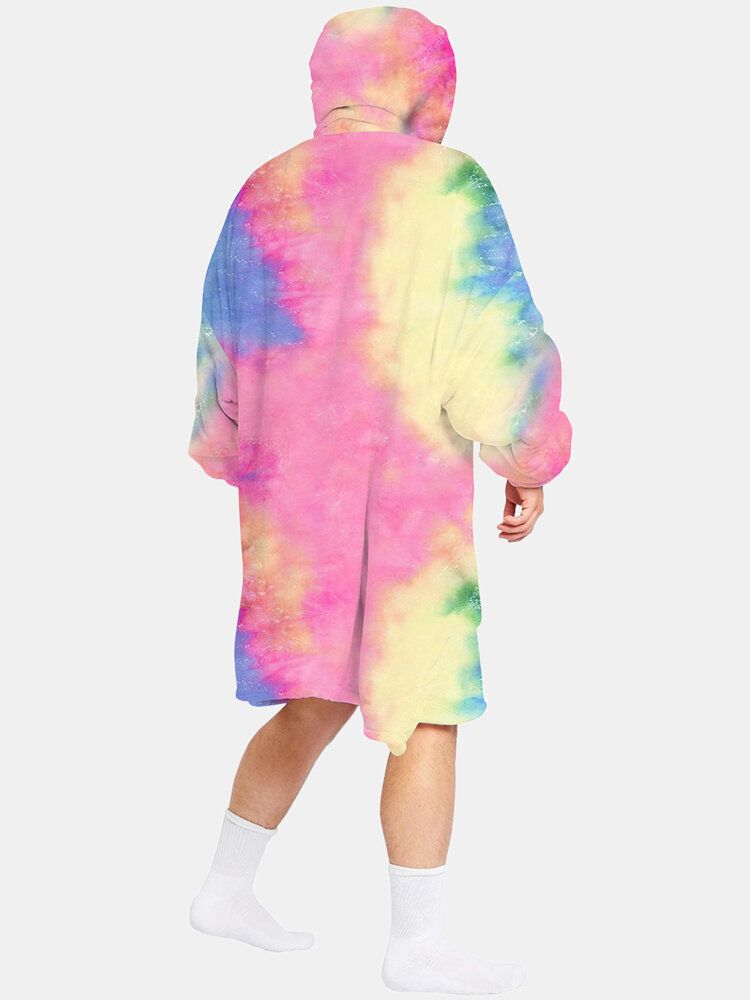 Mens Tie Dye Wearable Fleece Oversize Blanket Hoodie Loungewear Avec Poche Pratique