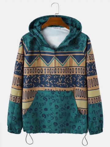 Mens Tribal Pattern Ethnic Style Zipper Hoodie Portable Windbreaker Jacket