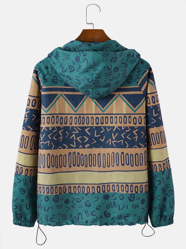 Mens Tribal Pattern Ethnic Style Zipper Hoodie Portable Windbreaker Jacket