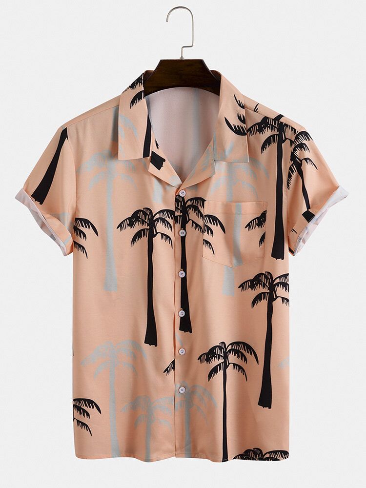 Mens Tropical Coconut Tree Print Revere Collar Holiday Two Pieces Outfits