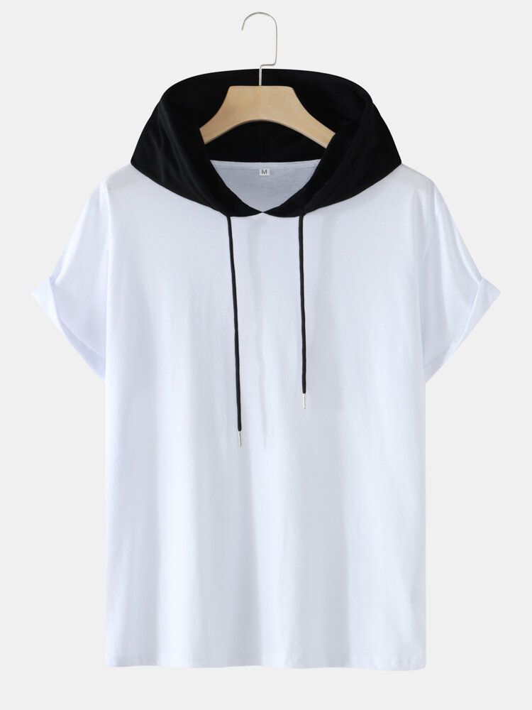 Mens Two Tone Hooded Drawstring Pocket Casual Shirts Shorts Two Piece