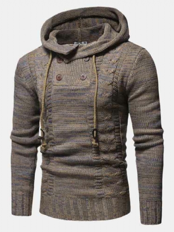 Mens Vintage Half Double Breasted Zipper Knitting Warm Hooded Sweaters