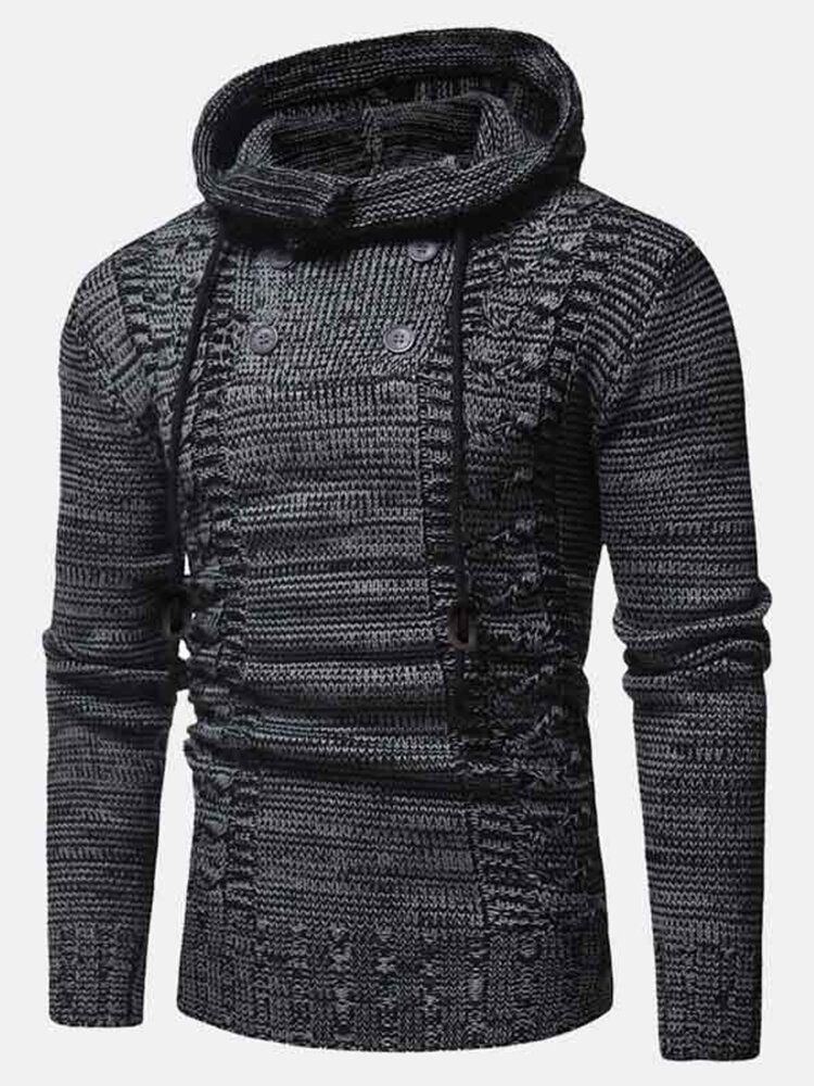 Mens Vintage Half Double Breasted Zipper Knitting Warm Hooded Sweaters