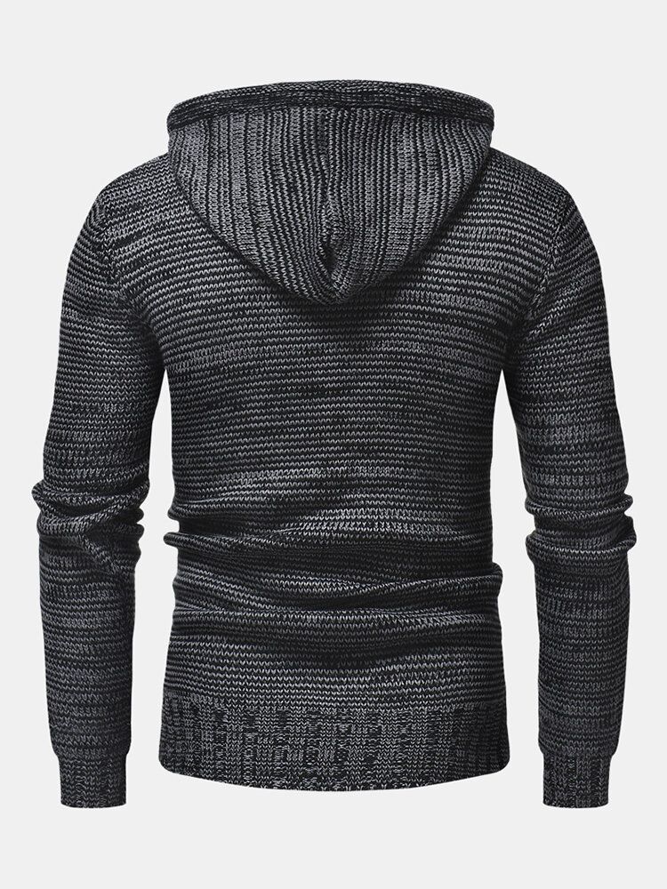 Mens Vintage Half Double Breasted Zipper Knitting Warm Hooded Sweaters