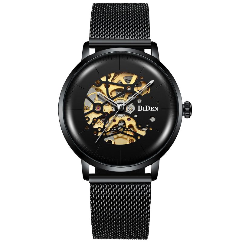 Mesh Acier Inoxydable Bande Automatique Mécanique Montre Business Style Hommes Montre