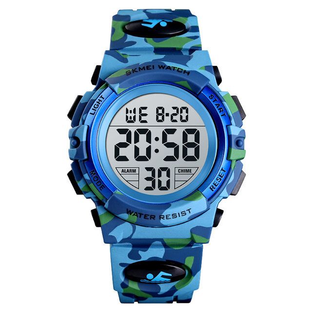 Militaire Camouflage Enfants Bracelet 12/24 Heures Mode El Affichage Lumineux Chronomètre Alarme 5atm Étanche Enfants Montre Numérique