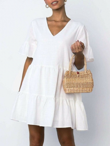 Mini Robe En Coton À Manches Volantées Pour Femmes