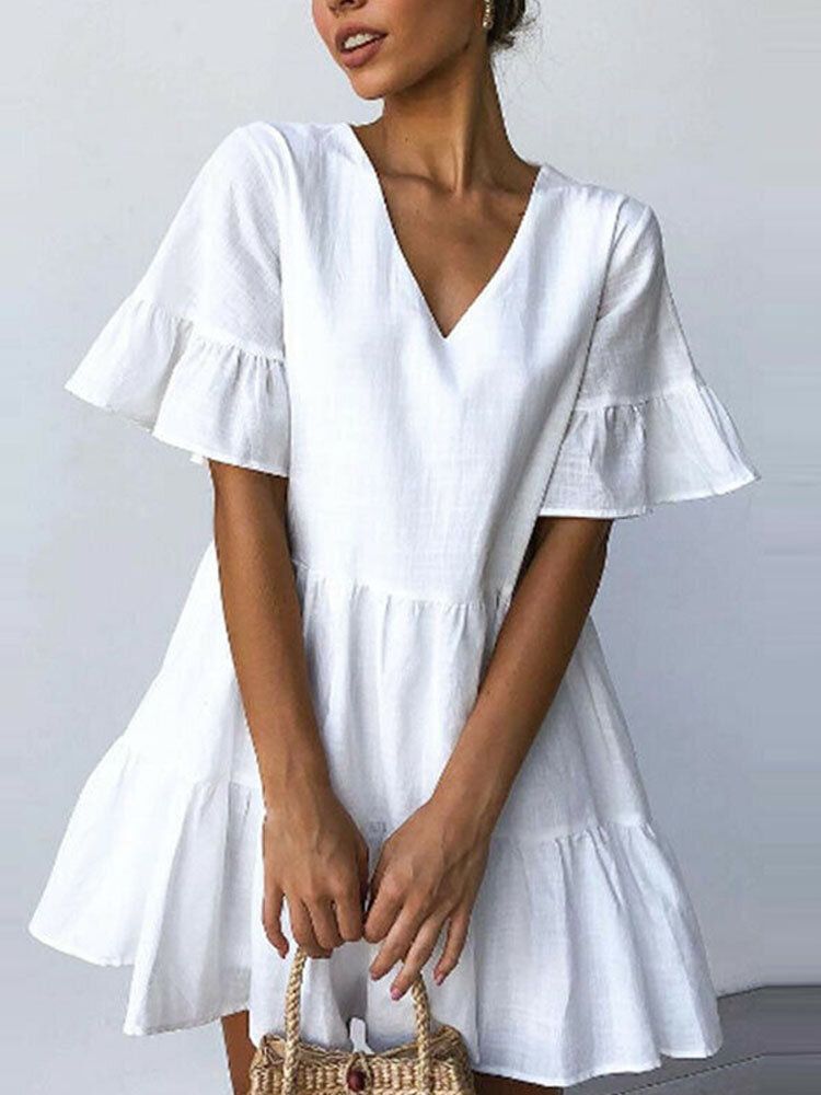 Mini Robe En Coton À Manches Volantées Pour Femmes