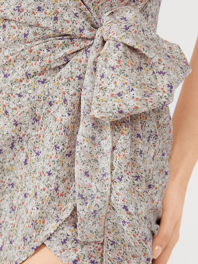 Mini-robe Courte Imprimée À Col En V Et À Fleurs Décontractées Quotidiennes