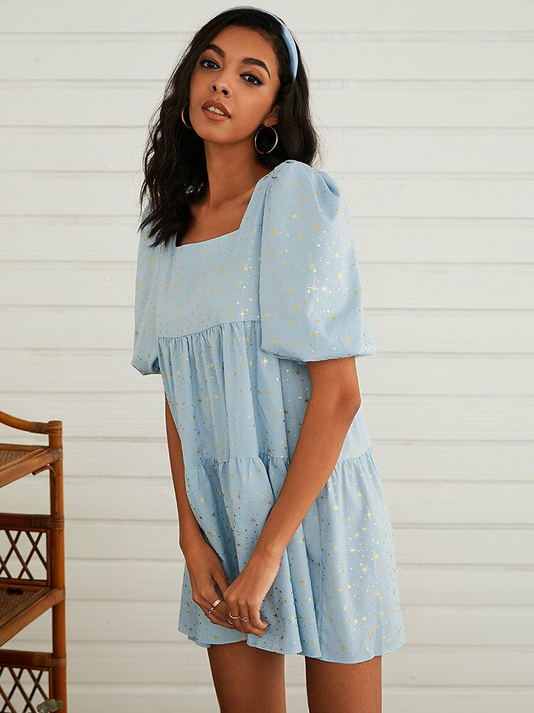 Mini-robe À Manches Courtes À Encolure Carrée Et À Lacets Pour Femmes