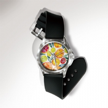 Miss Blanc Casual Aquarelle Feuille Oiseau Fruit Motif Cadran Pvc Bande Unisexe Montre À Quartz Montre-bracelet