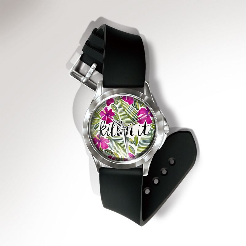 Miss Blanc Casual Aquarelle Feuille Oiseau Fruit Motif Cadran Pvc Bande Unisexe Montre À Quartz Montre-bracelet