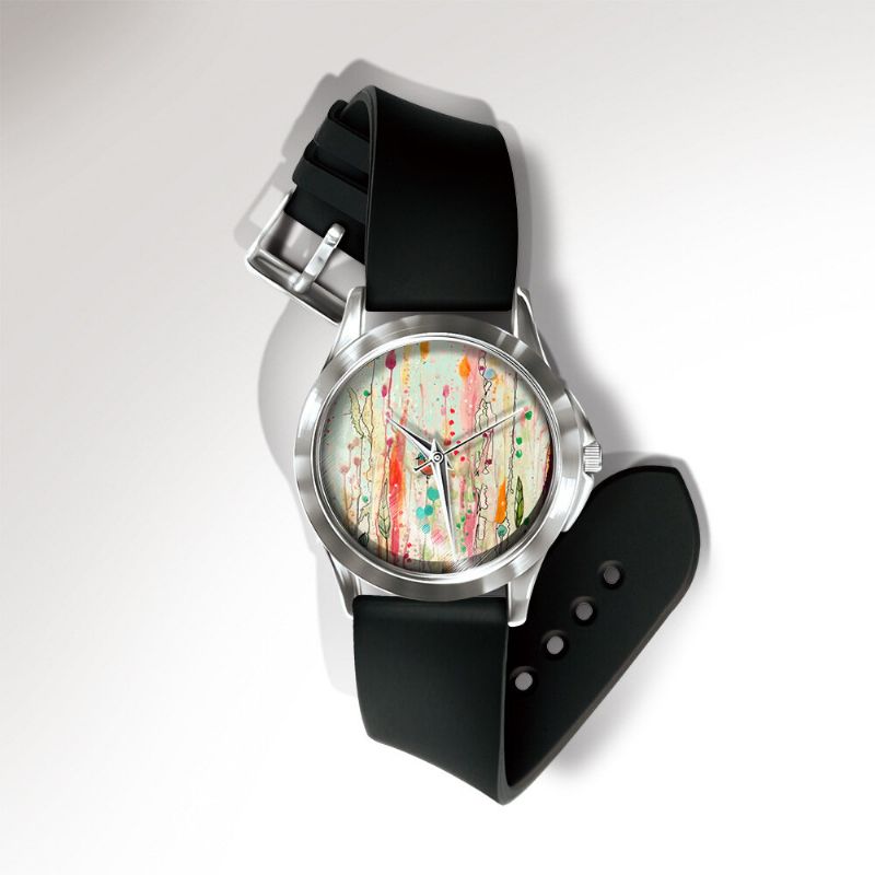 Miss Blanc Casual Aquarelle Fleur Oiseau Motif Cadran Pvc Bande Femmes Montre À Quartz Montre-bracelet