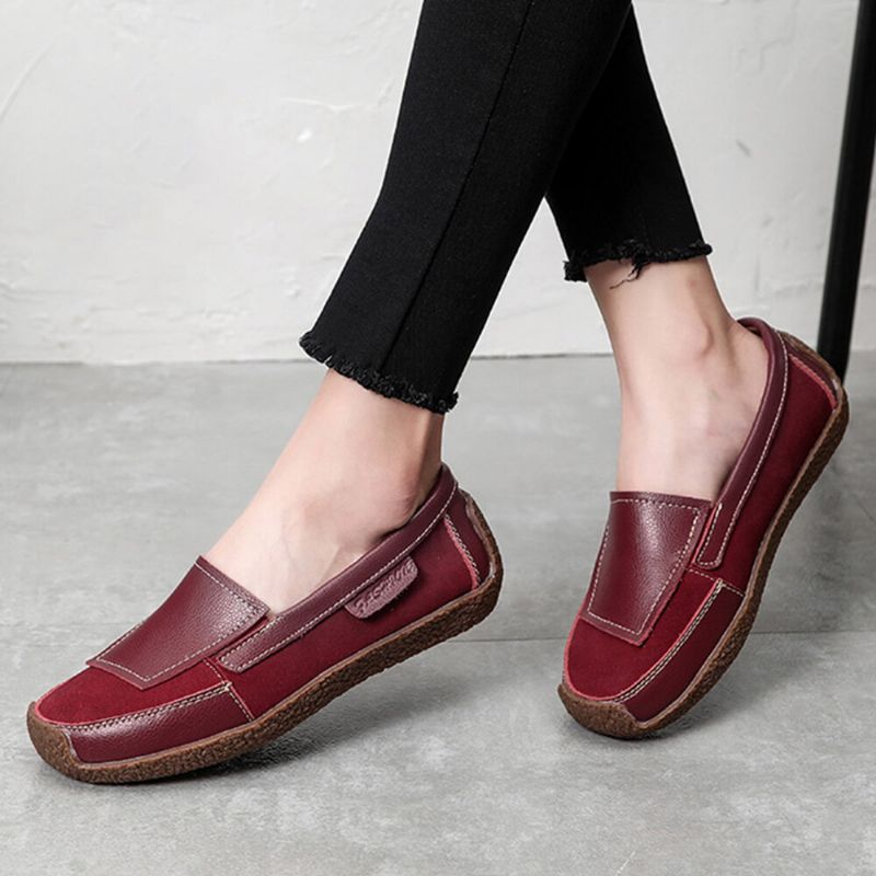 Mocassins Plats À Enfiler Doux En Cuir Confortable Pour Femmes