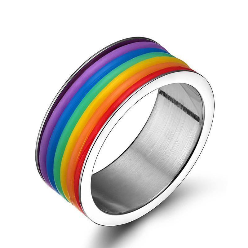 Mode Acier Inoxydable Bague Arc-en-ciel Silicone Anneau Pour Femmes Hommes Lgbt Bande Unisexe Bijoux