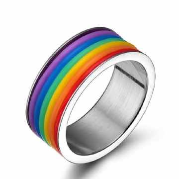 Mode Acier Inoxydable Bague Arc-en-ciel Silicone Anneau Pour Femmes Hommes Lgbt Bande Unisexe Bijoux