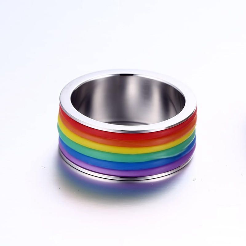 Mode Acier Inoxydable Bague Arc-en-ciel Silicone Anneau Pour Femmes Hommes Lgbt Bande Unisexe Bijoux