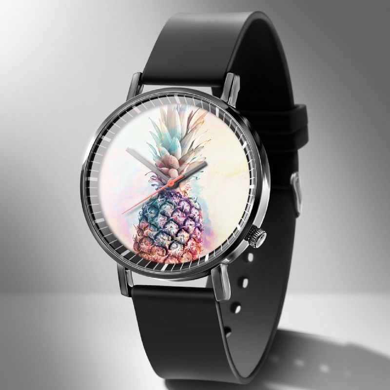 Mode Ananas Imprimer Montre Été Fruit Alliage Pvc Casual Lady Quartz Montre