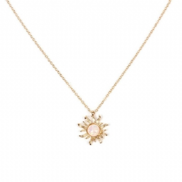 Mode Argent Or Soleil Fleur Pendentif Collier Opale Chaîne Déclaration Collier Pour Les Femmes