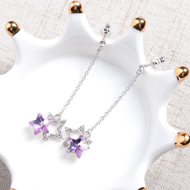 Mode Bleu Violet Étoiles Balancent Boucle D'oreille Cristal Strass Mignon Boucles D'oreilles Cadeau Pour Les Femmes