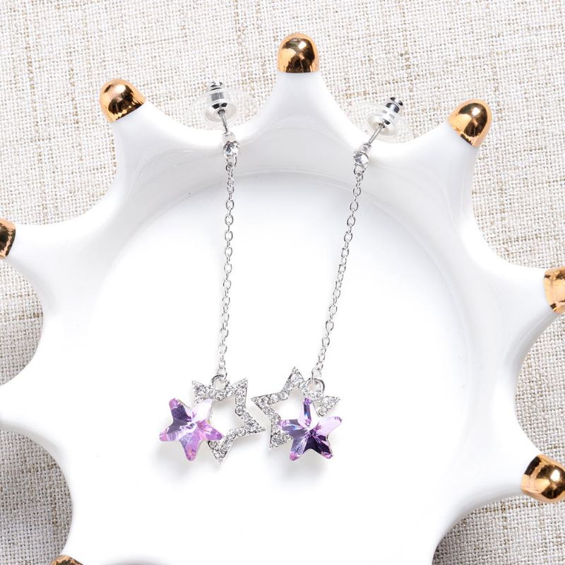 Mode Bleu Violet Étoiles Balancent Boucle D'oreille Cristal Strass Mignon Boucles D'oreilles Cadeau Pour Les Femmes