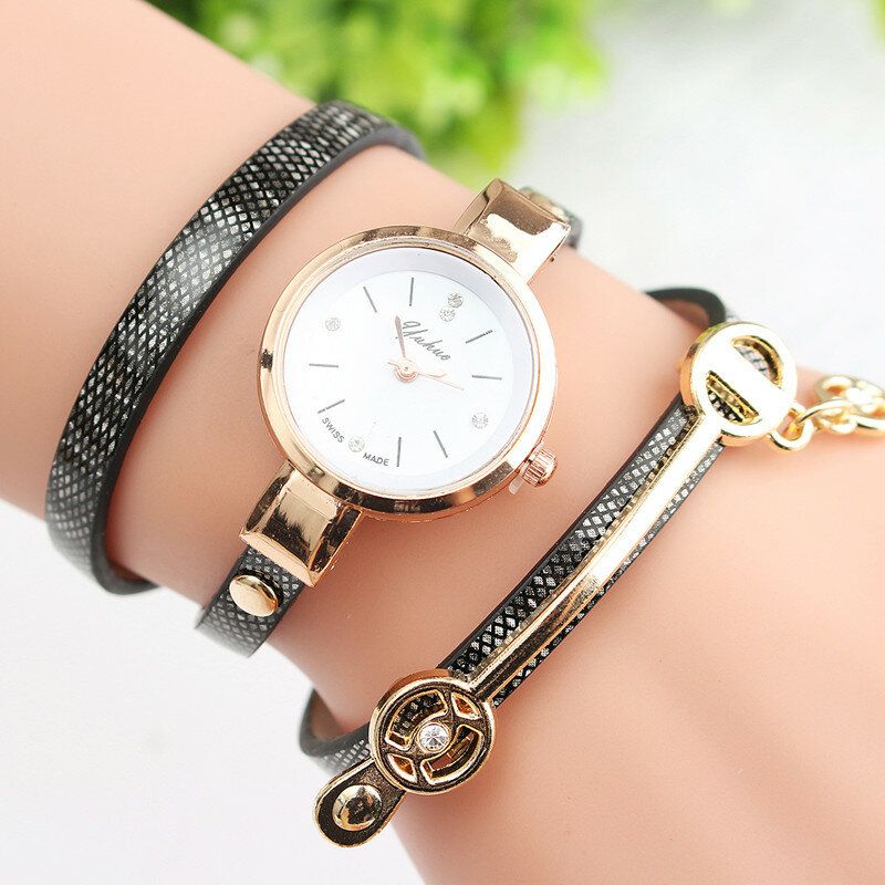 Mode Bracelet En Cuir Pu Cadran En Cristal Simple Femmes Montre Dames Robe Montre À Quartz