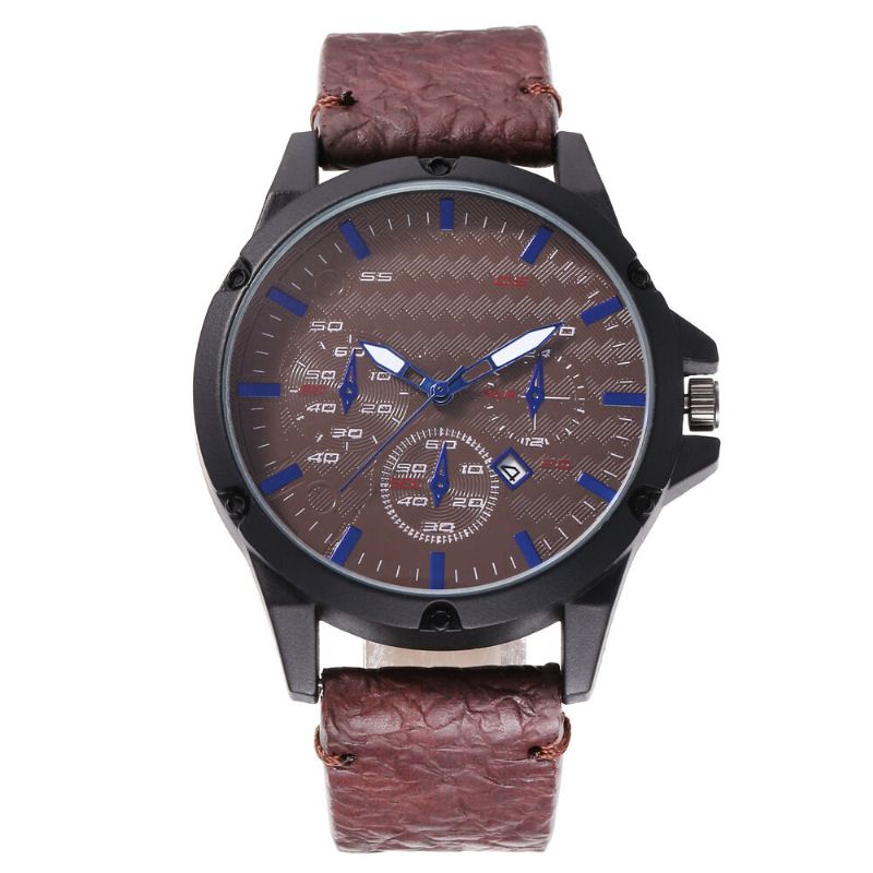 Mode Casual Alliage Casual Vintage Calendrier Pu Cuir Ceinture Montre Quartz Montre