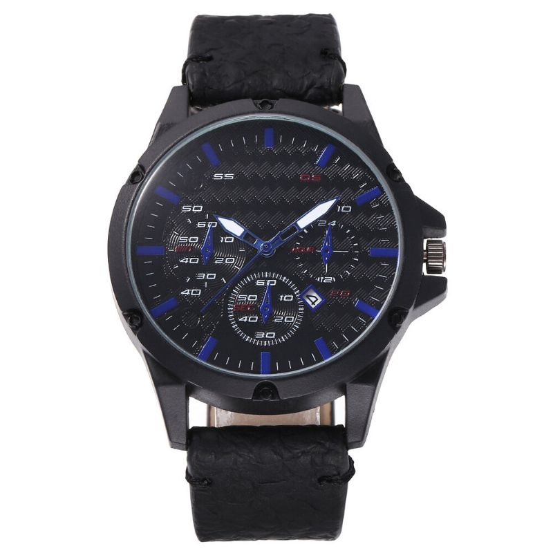 Mode Casual Alliage Casual Vintage Calendrier Pu Cuir Ceinture Montre Quartz Montre