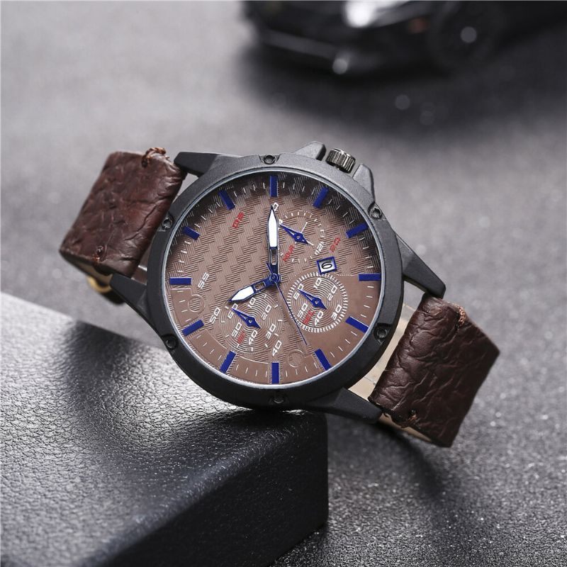 Mode Casual Alliage Casual Vintage Calendrier Pu Cuir Ceinture Montre Quartz Montre