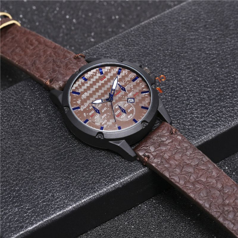 Mode Casual Alliage Casual Vintage Calendrier Pu Cuir Ceinture Montre Quartz Montre