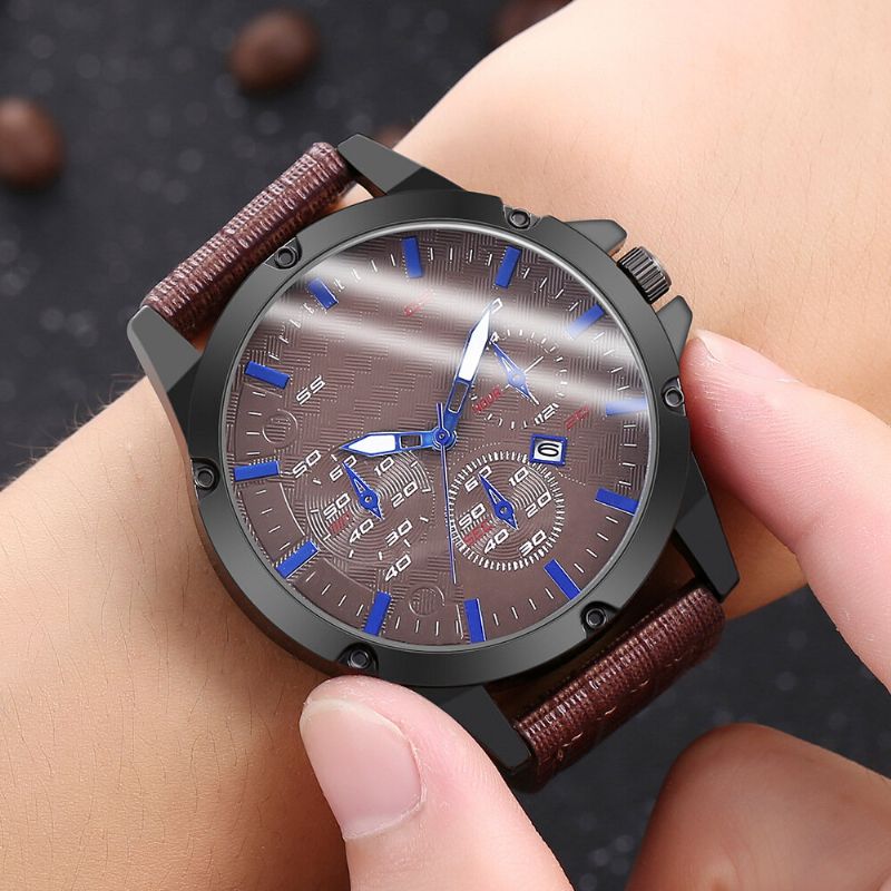 Mode Casual Alliage Casual Vintage Calendrier Pu Cuir Ceinture Montre Quartz Montre