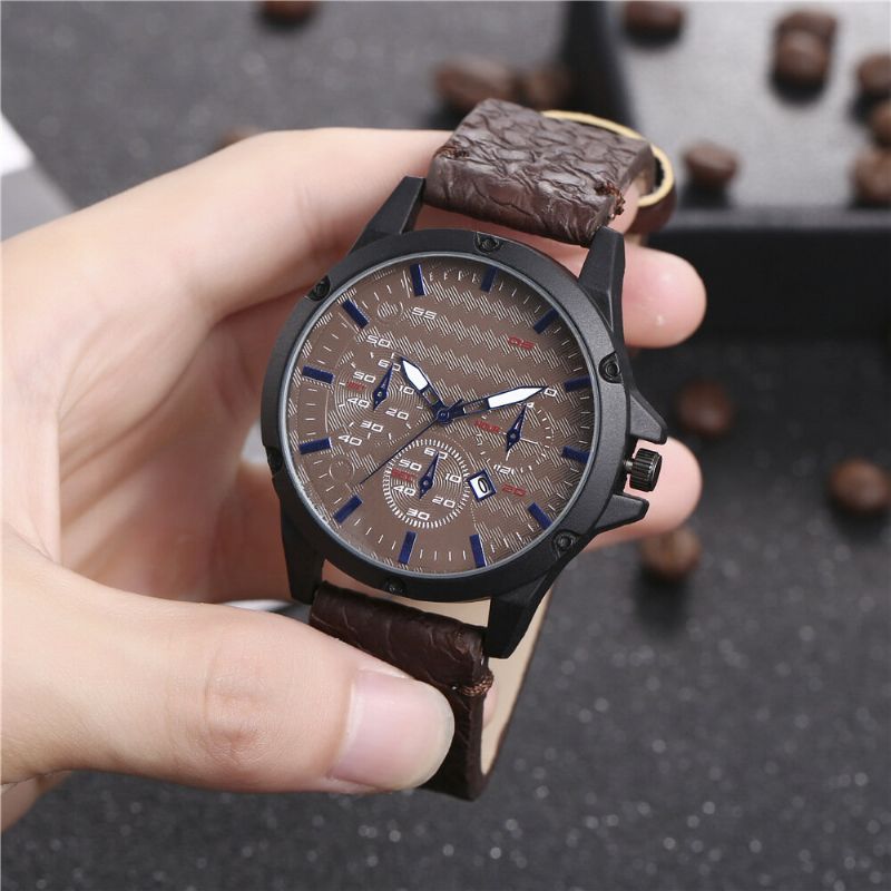 Mode Casual Alliage Casual Vintage Calendrier Pu Cuir Ceinture Montre Quartz Montre