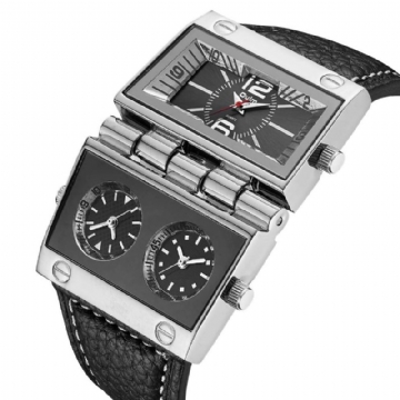 Mode Casual Cuir Hommes Vintage Montre Décorée Pointeur Trois Cadran Creative Quartz Montre