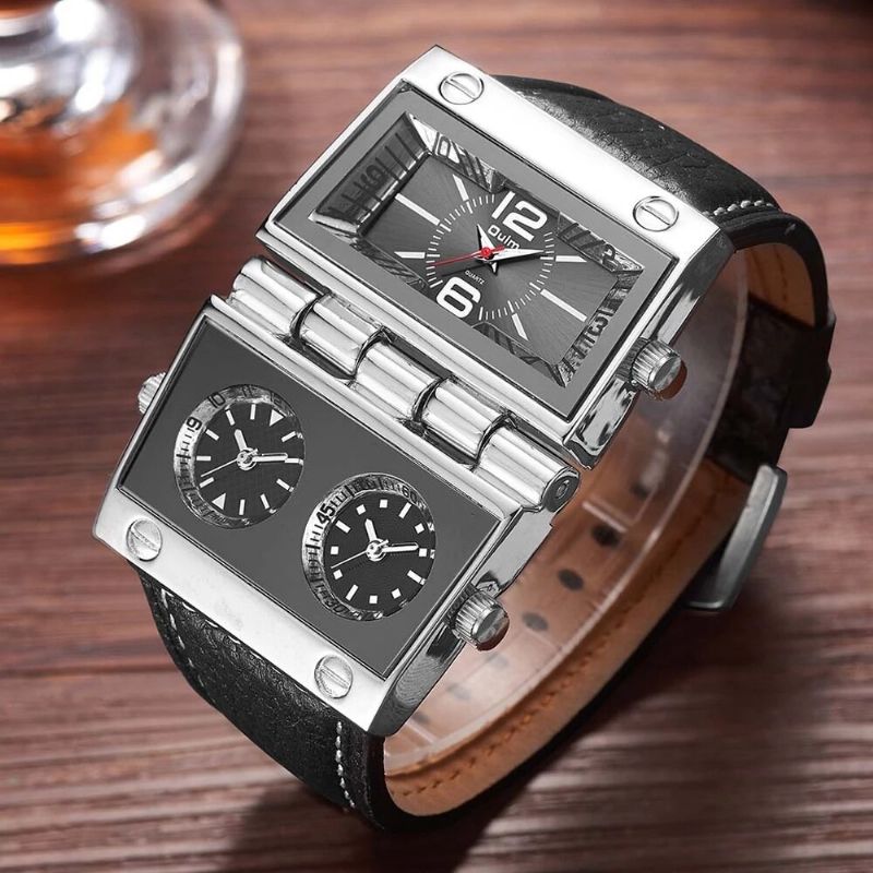 Mode Casual Cuir Hommes Vintage Montre Décorée Pointeur Trois Cadran Creative Quartz Montre