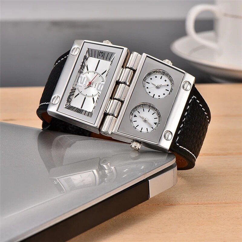 Mode Casual Cuir Hommes Vintage Montre Décorée Pointeur Trois Cadran Creative Quartz Montre