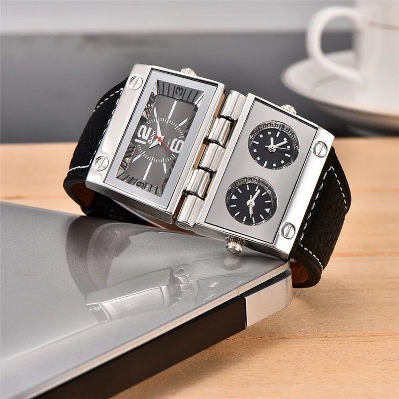 Mode Casual Cuir Hommes Vintage Montre Décorée Pointeur Trois Cadran Creative Quartz Montre