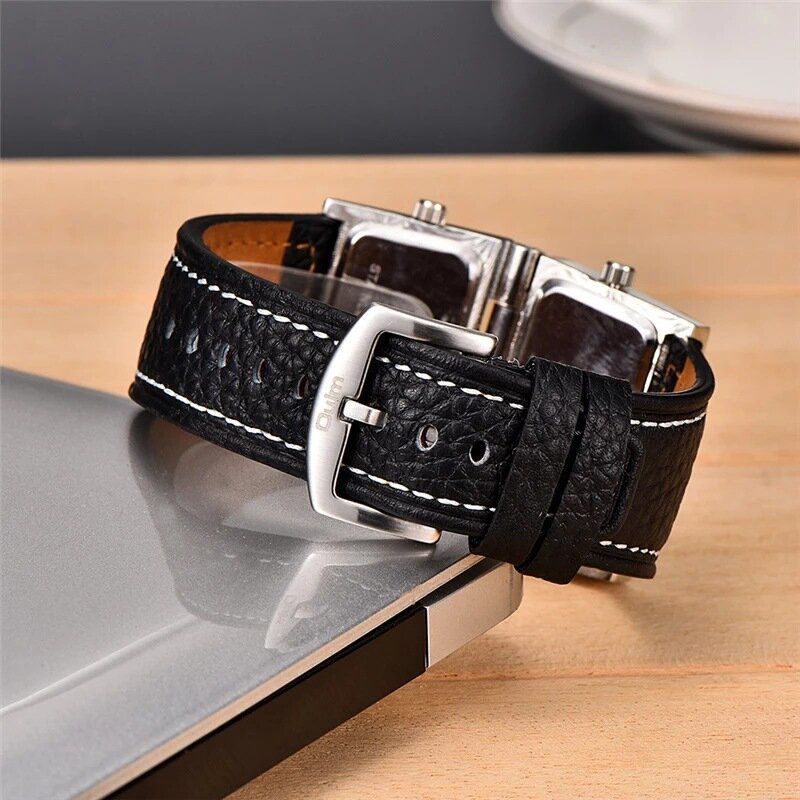 Mode Casual Cuir Hommes Vintage Montre Décorée Pointeur Trois Cadran Creative Quartz Montre