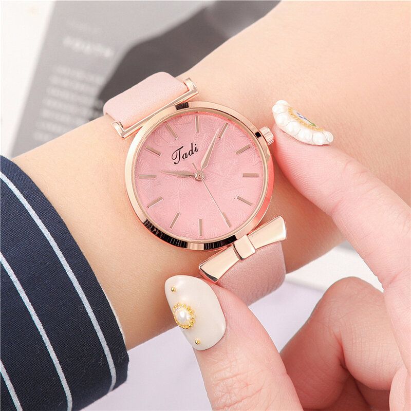 Mode Casual Élégant Femmes Montres Bracelet En Cuir Cadran Or Rose Poignet En Alliage Montre À Quartz