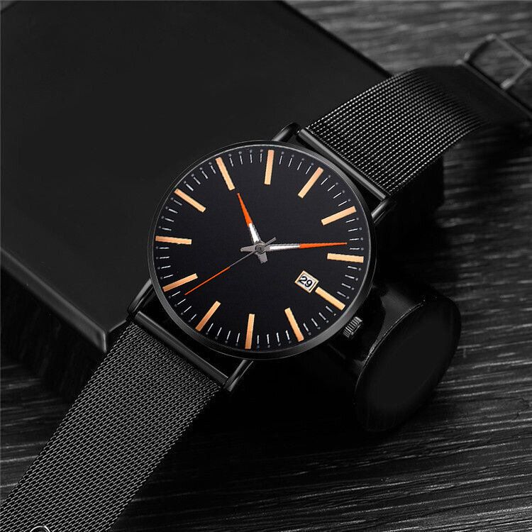 Mode Casual Hommes Montre D'affaires Décoré Alliage Bracelet Pointeur Calendrier Montre À Quartz