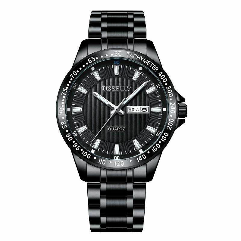 Mode Casual Hommes Montre Alliage Acier Bande Lumineux Pointeurs D'affaires 3atm Étanche Quartz Montre